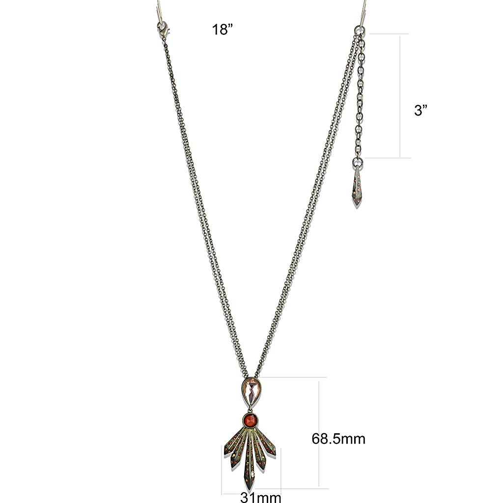 LO4216 - Antique Copper Brass Necklace with Synthetic Synthetic Glass in Champagne-1