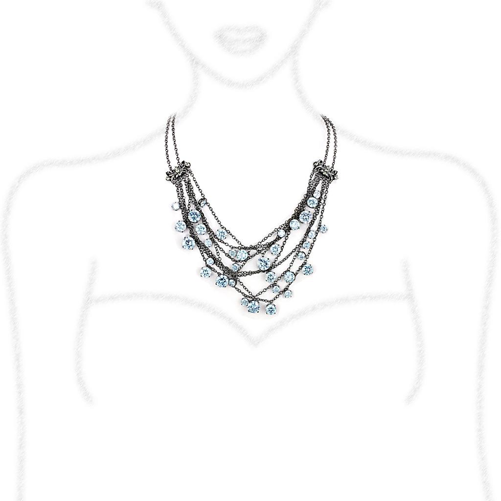 LO4217 - TIN Cobalt Black Brass Necklace with AAA Grade CZ  in Clear-1