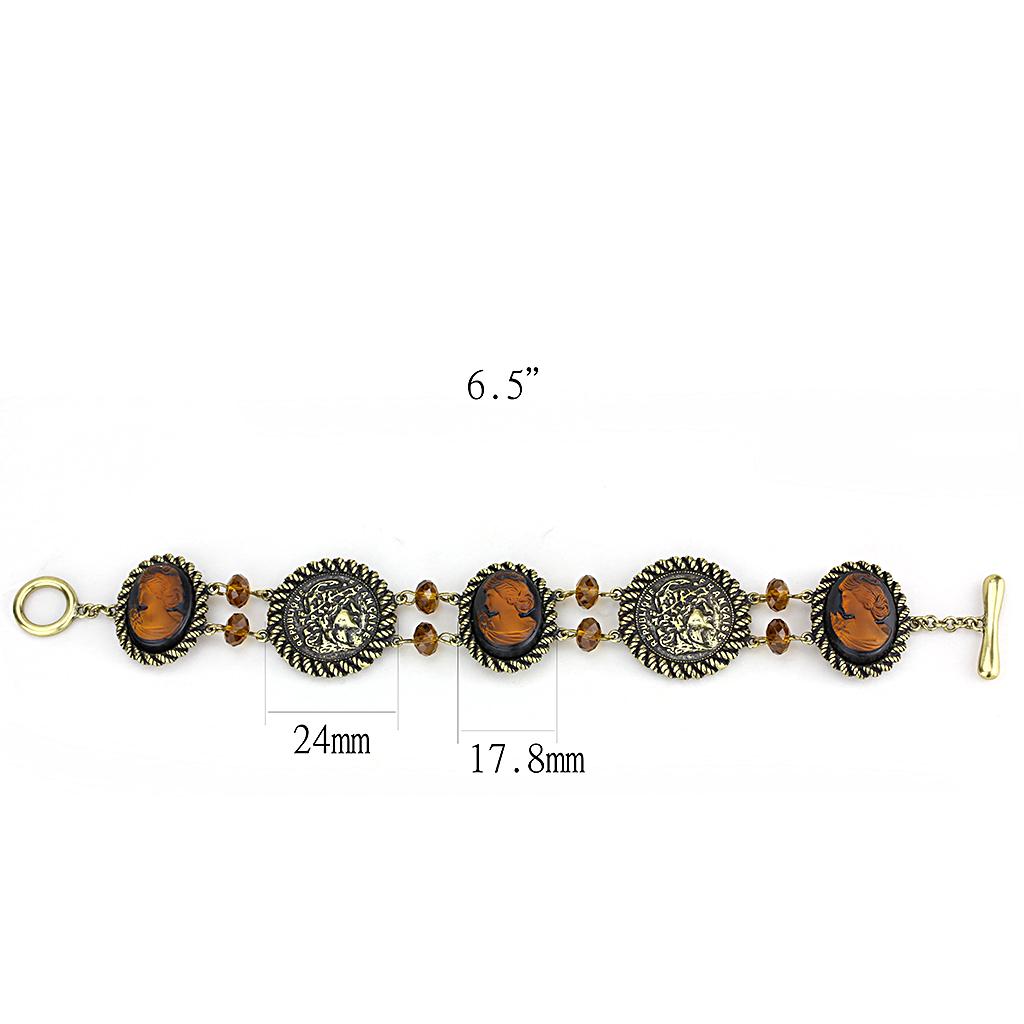 LO4221 - Antique Copper Brass Bracelet with Synthetic Synthetic Stone in Smoked Quartz-1