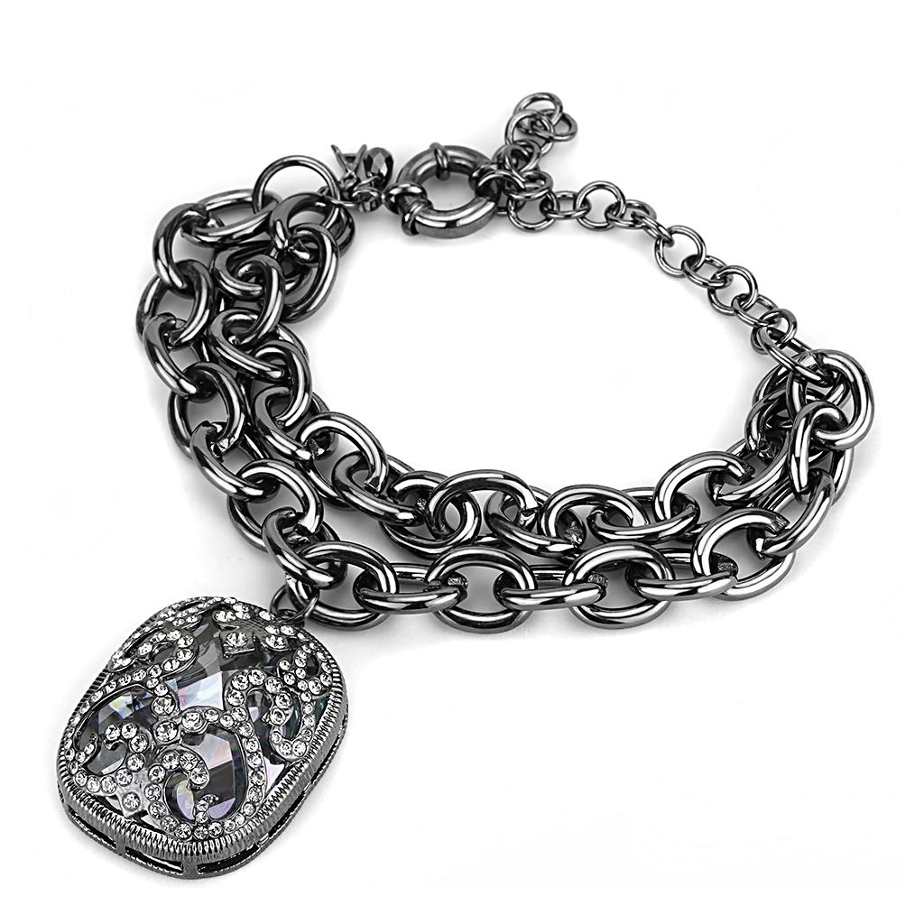 LO4222 - TIN Cobalt Black Brass Bracelet with AAA Grade CZ  in Clear-1