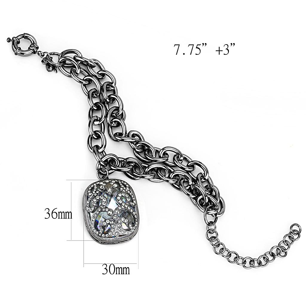 LO4222 - TIN Cobalt Black Brass Bracelet with AAA Grade CZ  in Clear-2