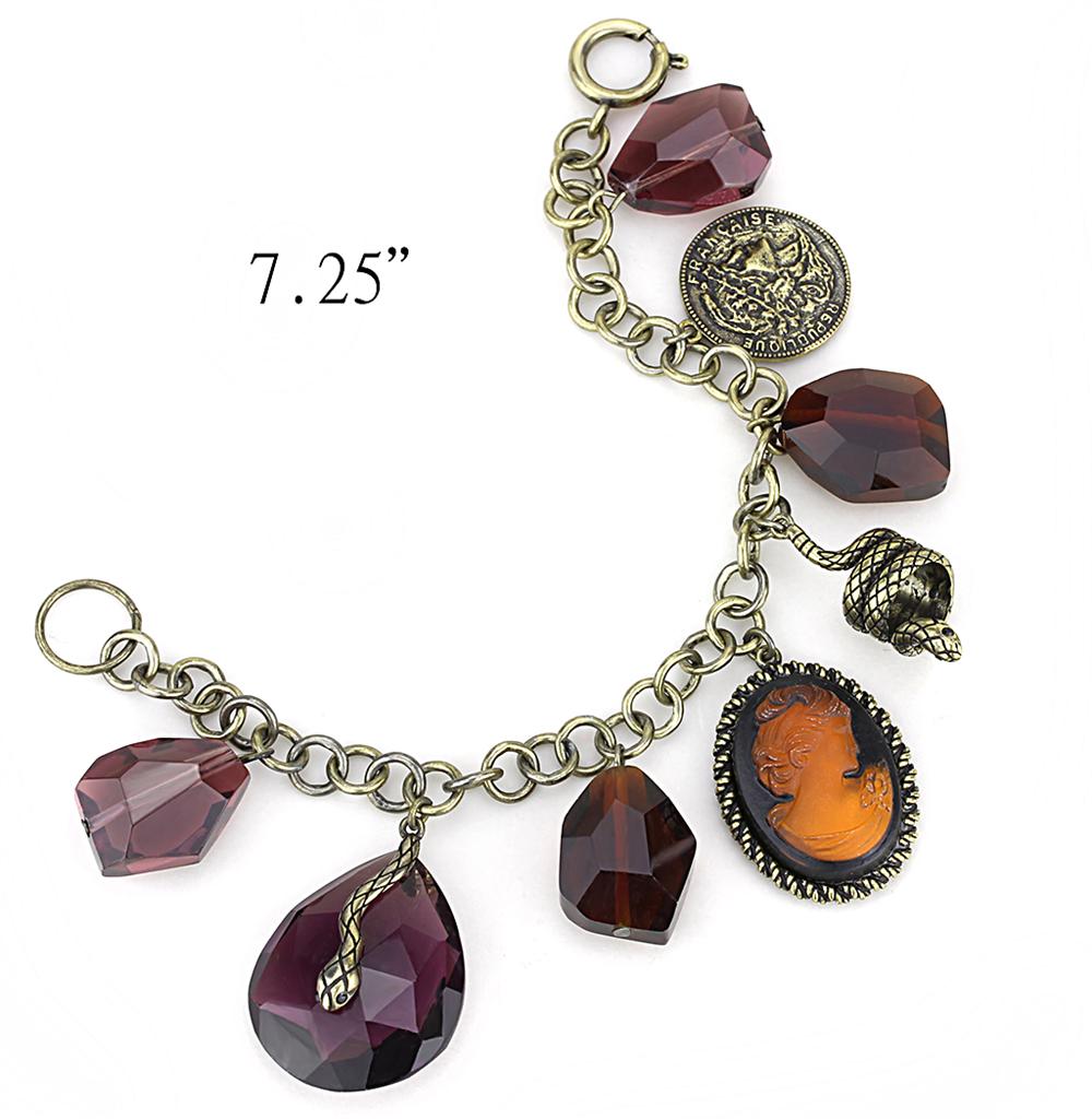LO4223 - Antique Copper Brass Bracelet with Synthetic Synthetic Glass in Amethyst-1