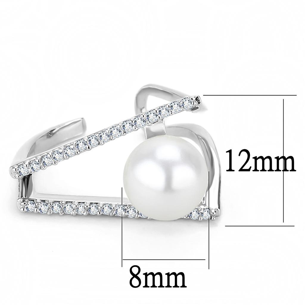 LO4245 - Rhodium Brass Ring with Synthetic Pearl in White-1