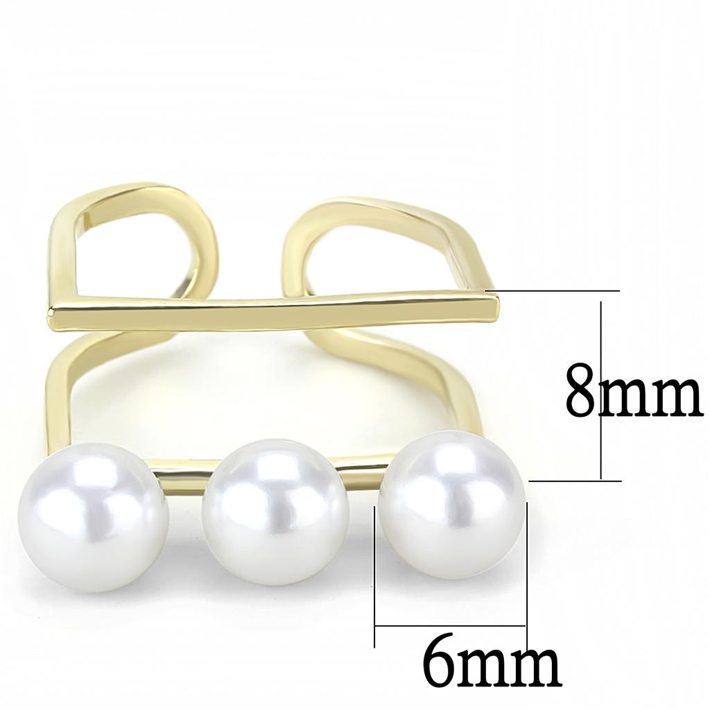 LO4254 - Flash Gold Brass Ring with Synthetic Pearl in White-1
