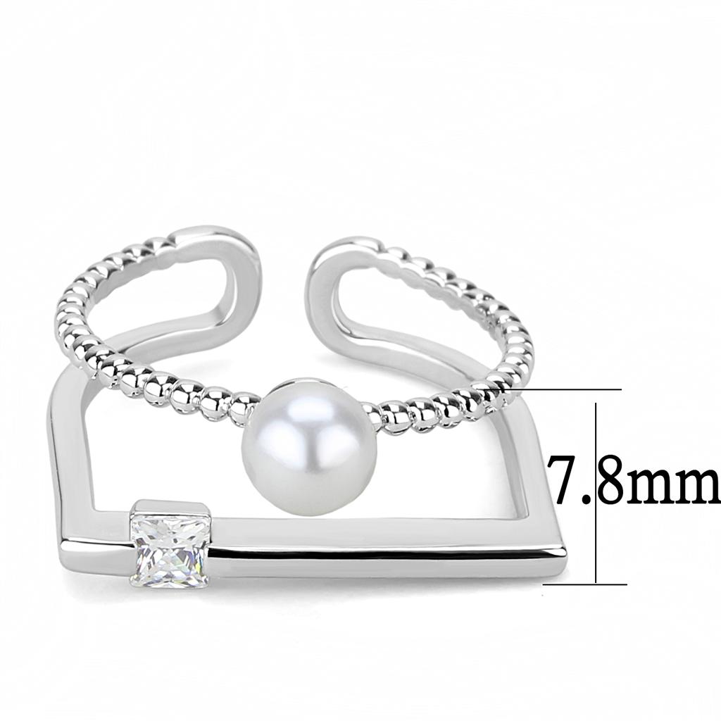 LO4263 - Rhodium Brass Ring with Synthetic Pearl in White-1