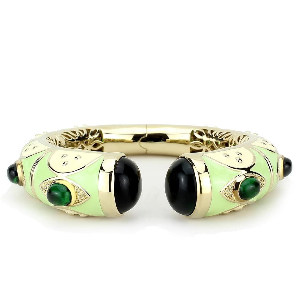 LO4267 - Gold Brass Bangle with Synthetic  in Emerald-1
