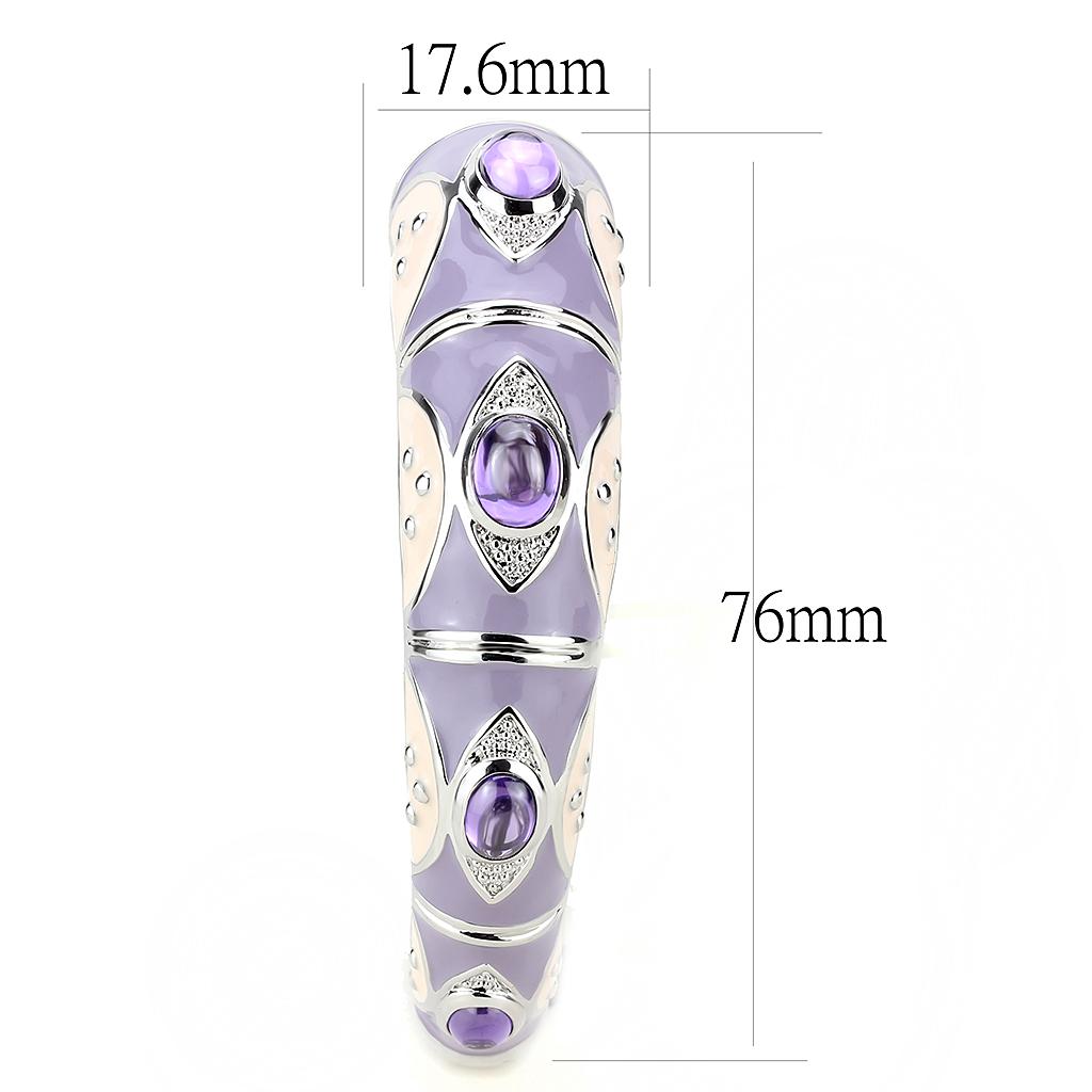 LO4268 - Rhodium Brass Bangle with Synthetic  in Rose-3