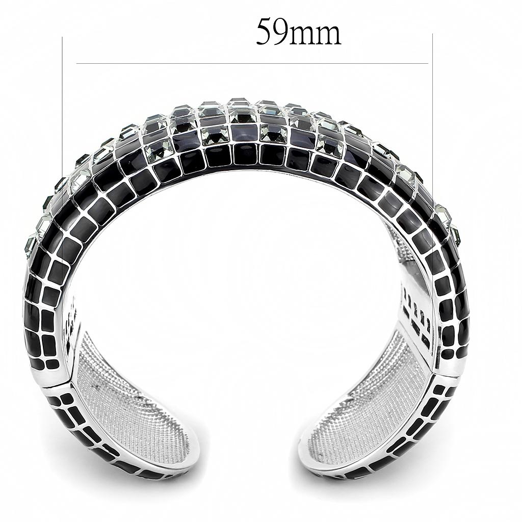 LO4272 - Rhodium Brass Bangle with Top Grade Crystal  in Black Diamond-2
