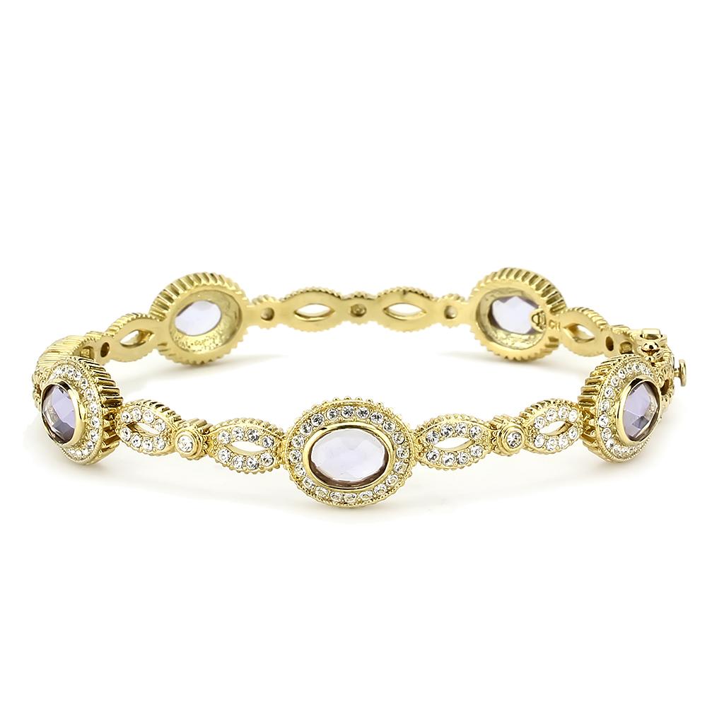 LO4273 - Gold Brass Bangle with Synthetic  in Light Amethyst-1
