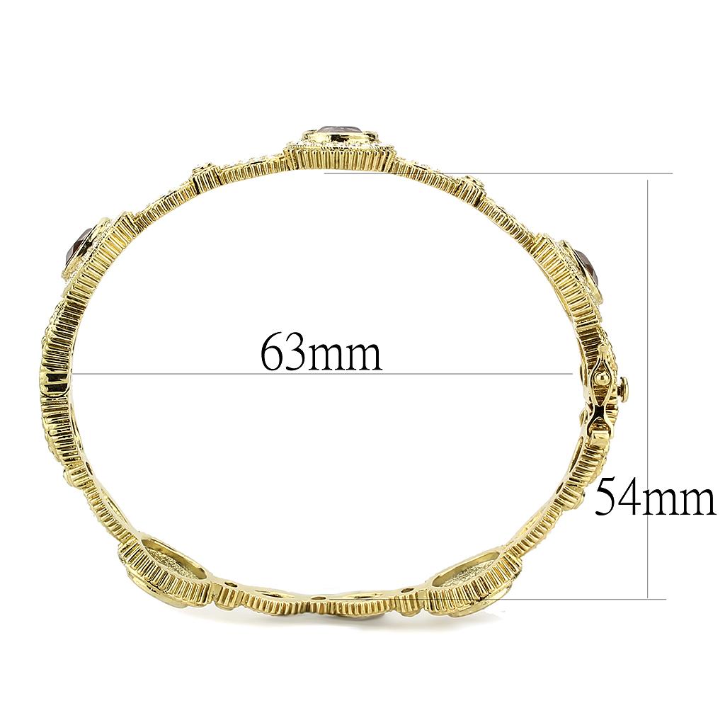 LO4273 - Gold Brass Bangle with Synthetic  in Light Amethyst-2