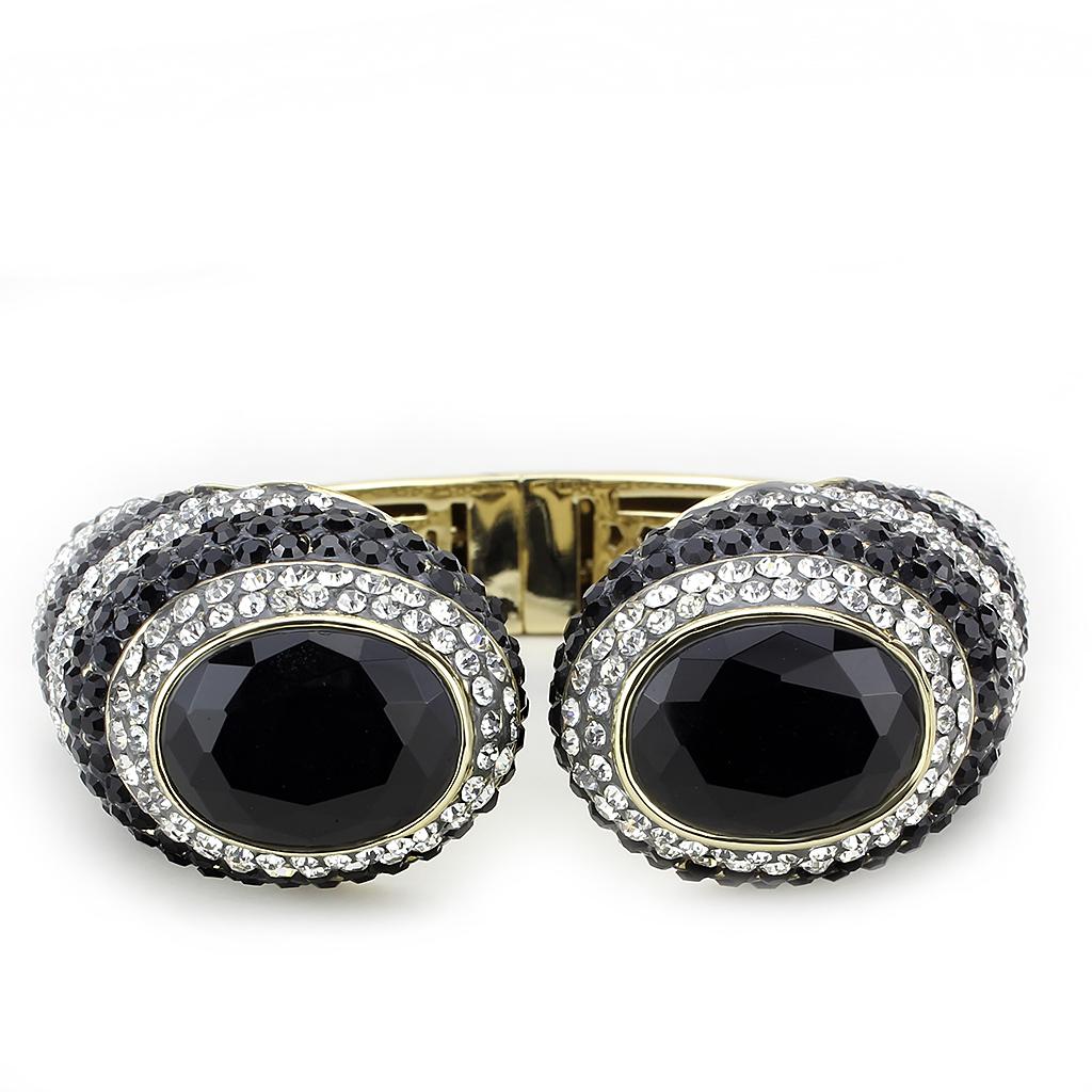 LO4274 - Gold Brass Bangle with Synthetic  in Jet-1