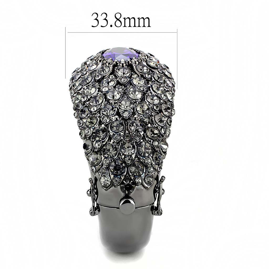 LO4275 - TIN Cobalt Black Brass Bangle with AAA Grade CZ  in Tanzanite-3
