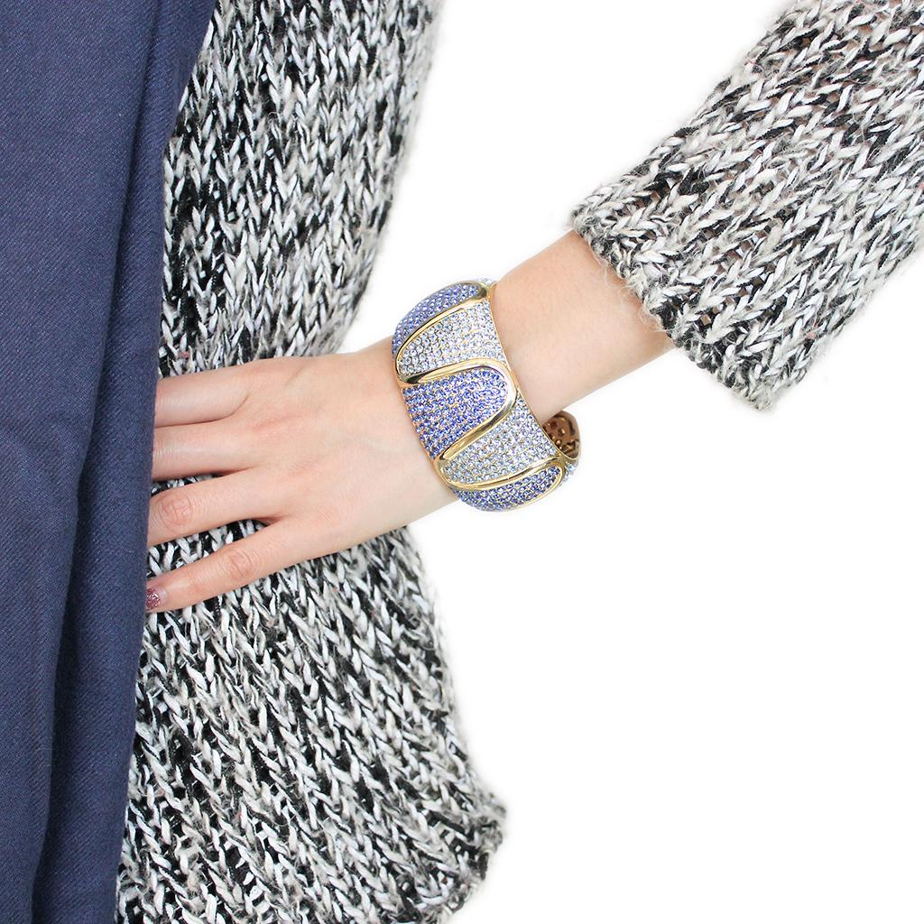 LO4276 - Gold Brass Bangle with Top Grade Crystal  in Multi Color-4
