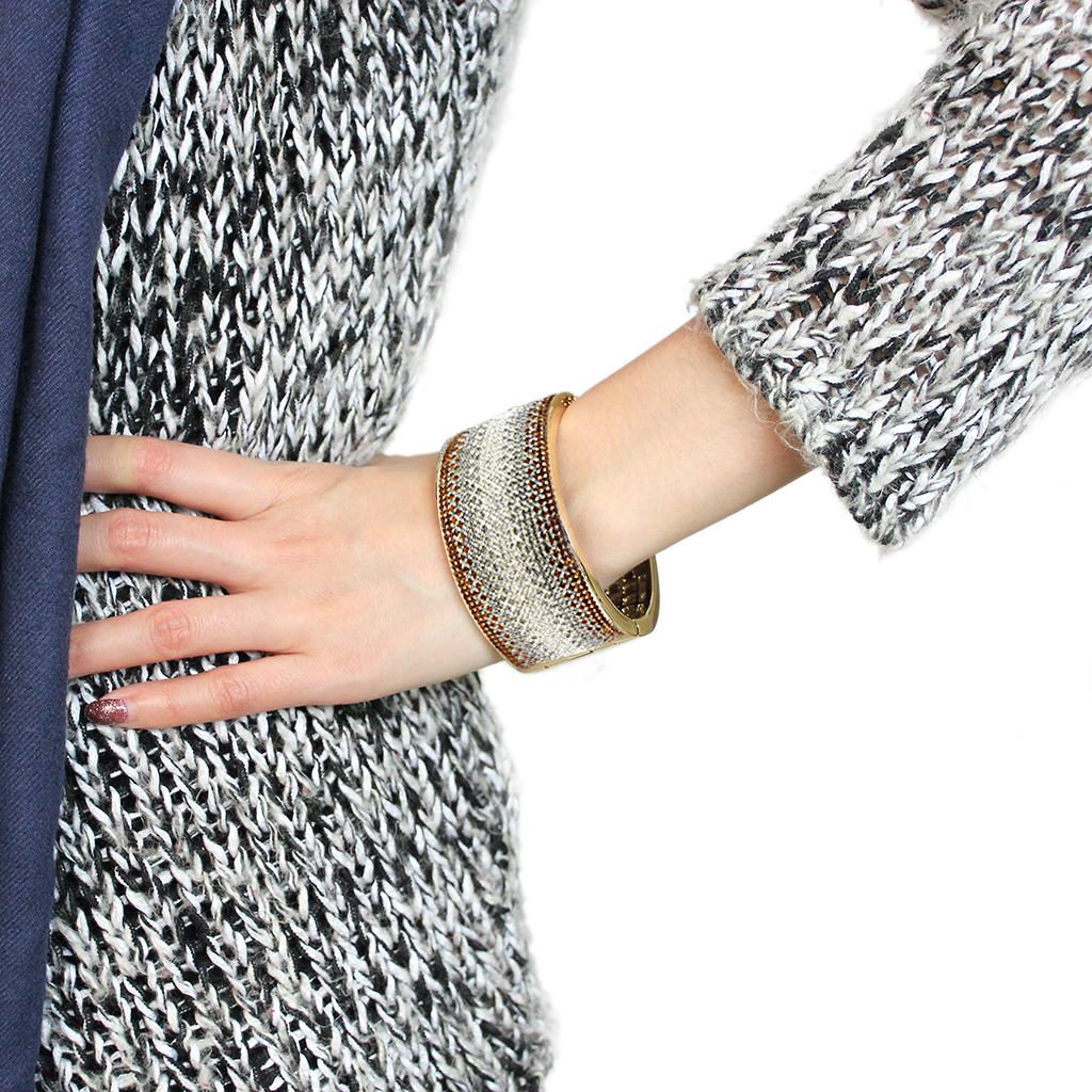 LO4280 - Gold Brass Bangle with Top Grade Crystal  in Multi Color-4
