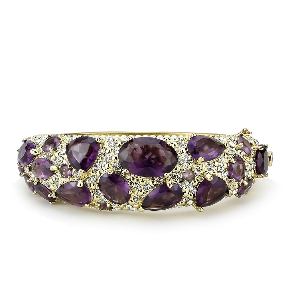 LO4281 - Gold Brass Bangle with Synthetic  in Amethyst-1