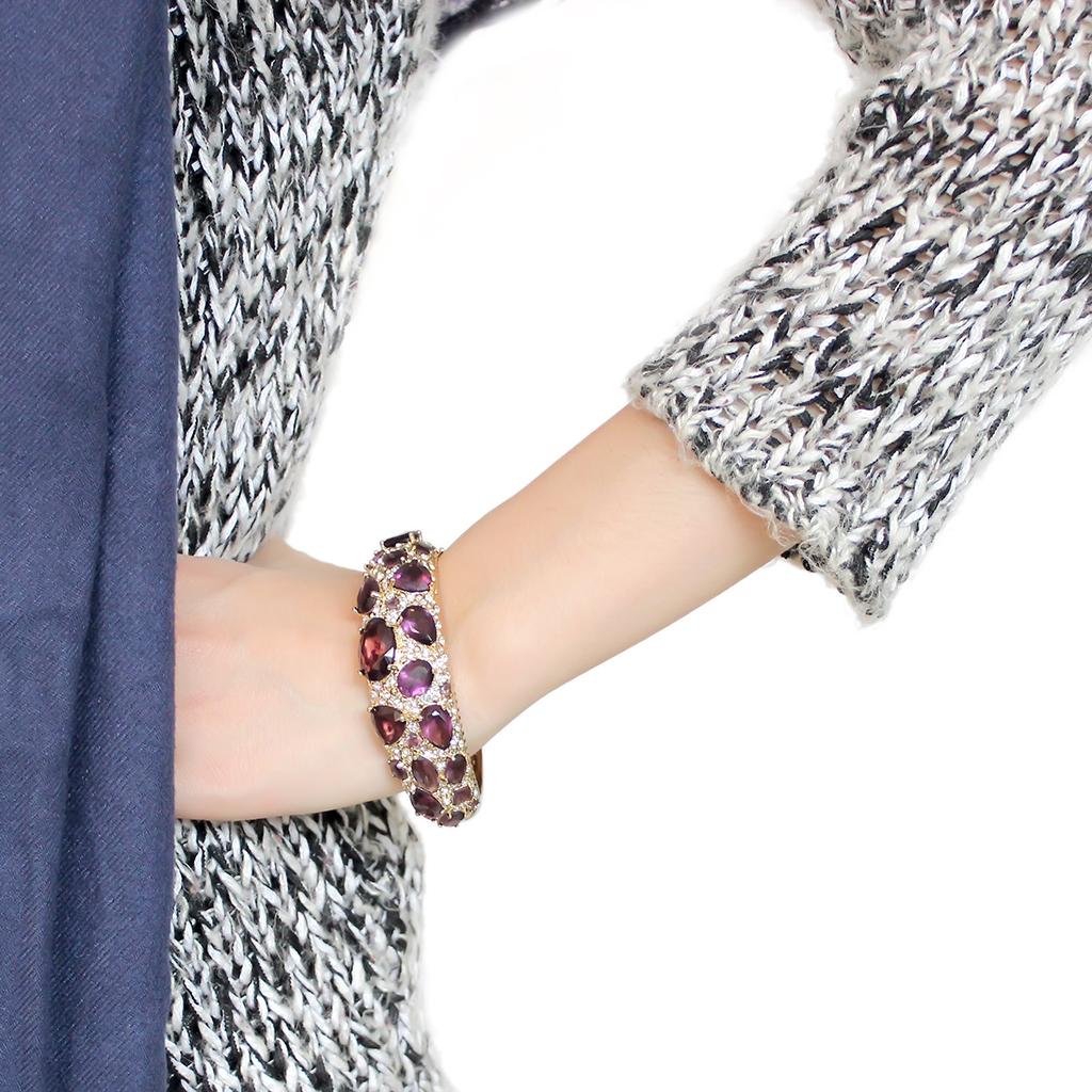 LO4281 - Gold Brass Bangle with Synthetic  in Amethyst-4