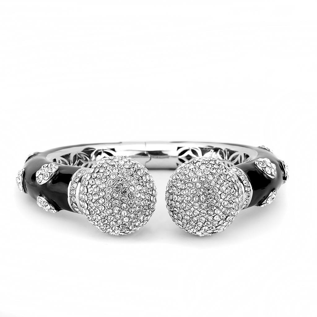 LO4282 - Rhodium Brass Bangle with Top Grade Crystal  in Clear-1