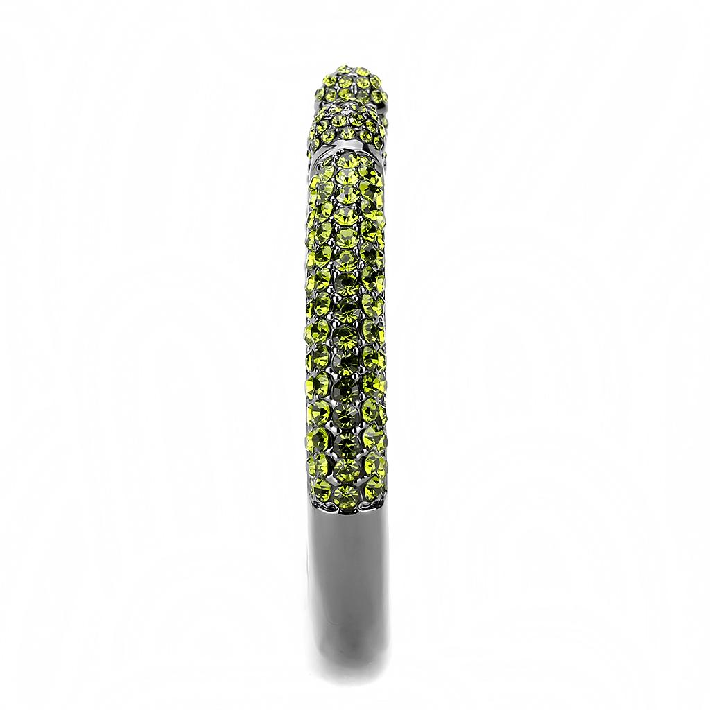 LO4284 - TIN Cobalt Black Brass Bangle with Top Grade Crystal  in Olivine color-3