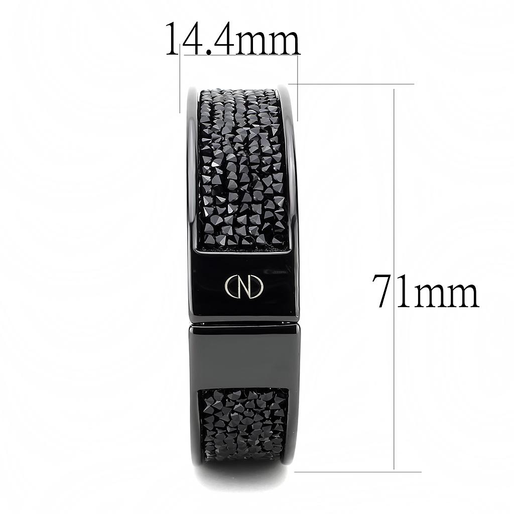 LO4286 - IP Black(Ion Plating) Brass Bangle with Top Grade Crystal  in Jet-3