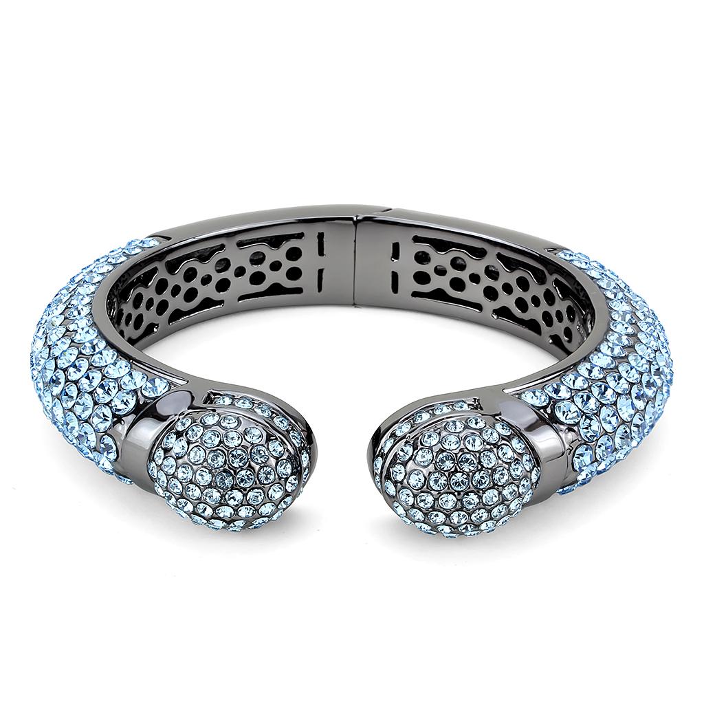 LO4289 - TIN Cobalt Black Brass Bangle with Top Grade Crystal  in Sea Blue-1