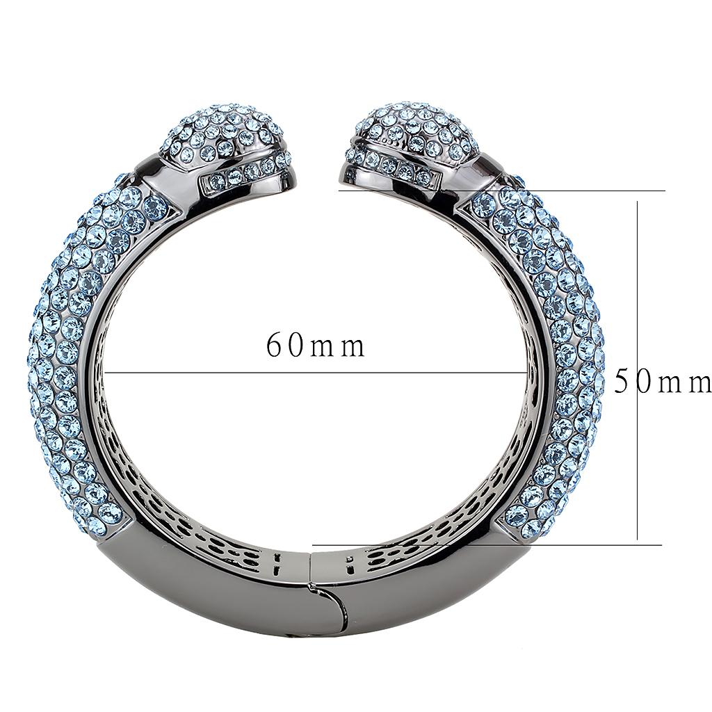 LO4289 - TIN Cobalt Black Brass Bangle with Top Grade Crystal  in Sea Blue-2