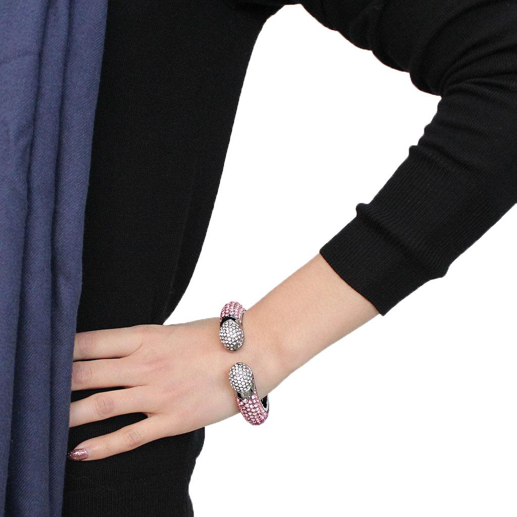 LO4293 - TIN Cobalt Black Brass Bangle with Top Grade Crystal  in Multi Color-4