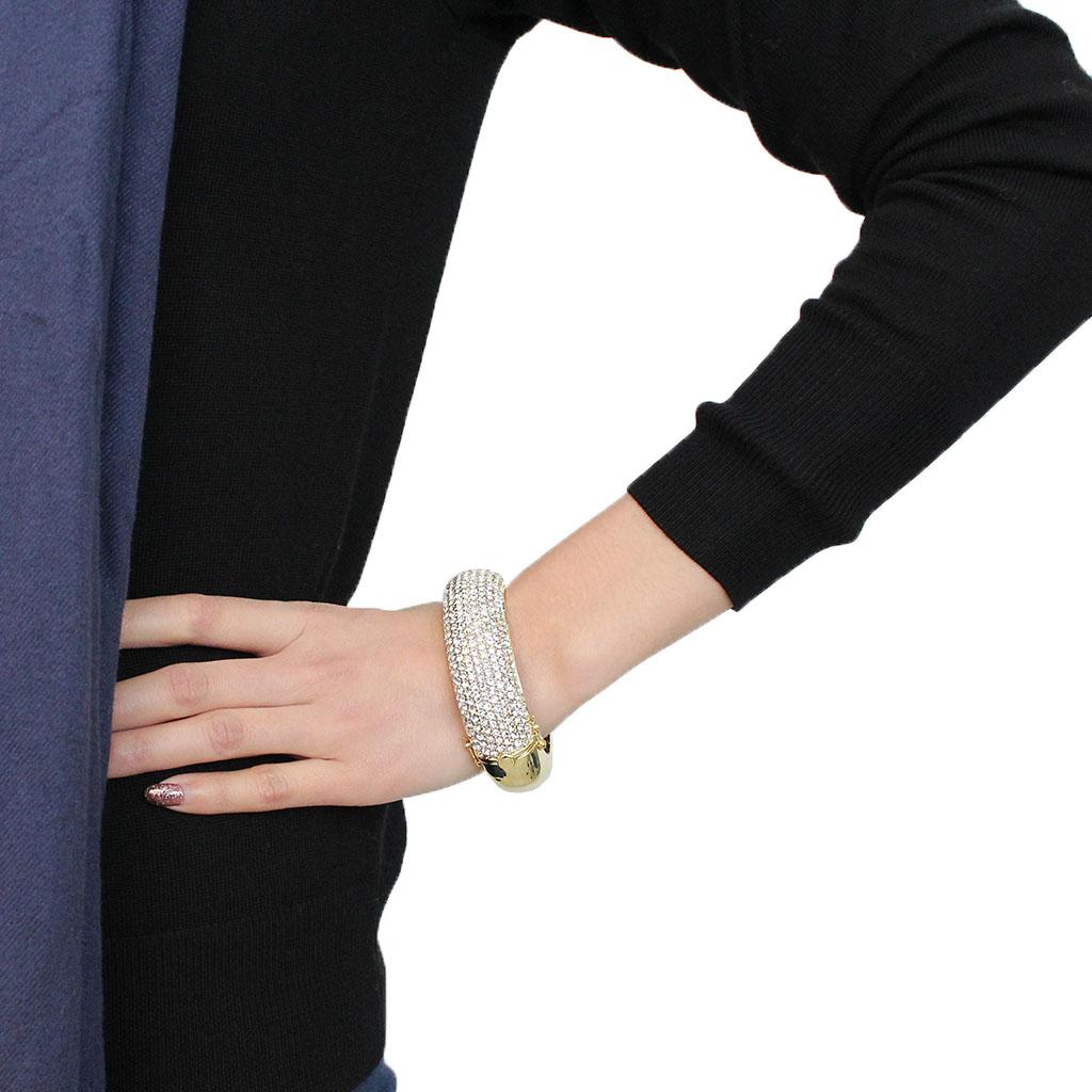 LO4301 - Flash Gold Brass Bangle with Top Grade Crystal  in Clear-4