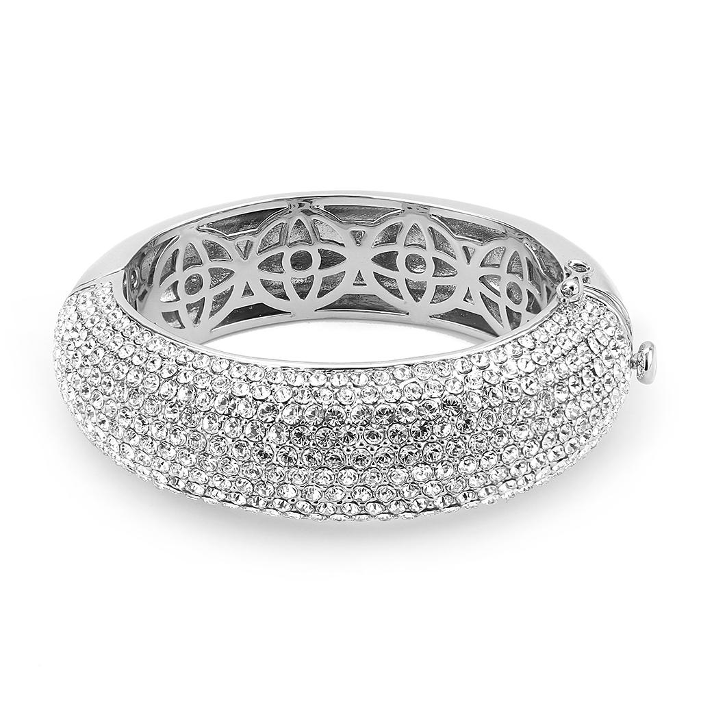 LO4302 - Rhodium Brass Bangle with Top Grade Crystal  in Clear-1