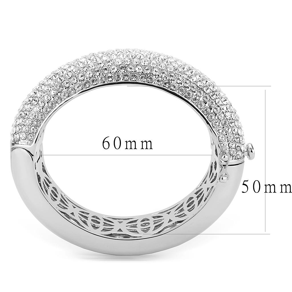 LO4302 - Rhodium Brass Bangle with Top Grade Crystal  in Clear-2