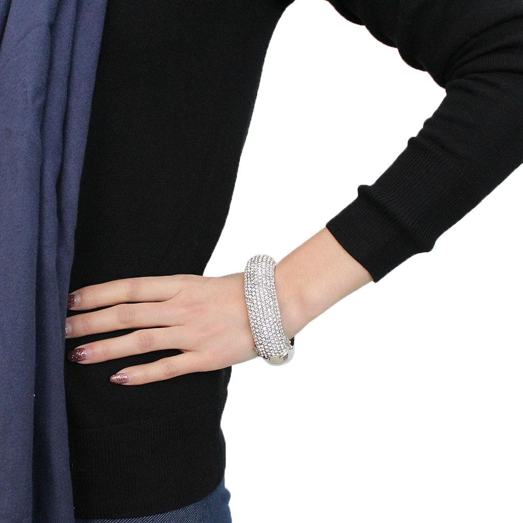 LO4302 - Rhodium Brass Bangle with Top Grade Crystal  in Clear-4