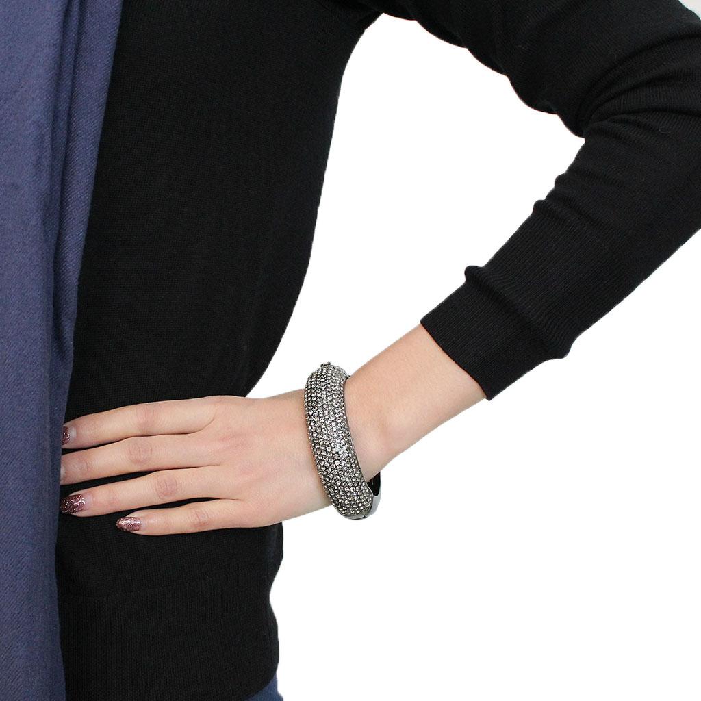 LO4304 - TIN Cobalt Black Brass Bangle with Top Grade Crystal  in Black Diamond-4