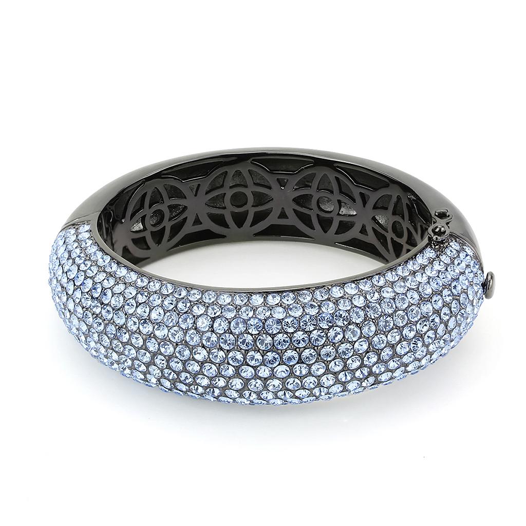 LO4307 - TIN Cobalt Black Brass Bangle with Top Grade Crystal  in Aquamarine-1