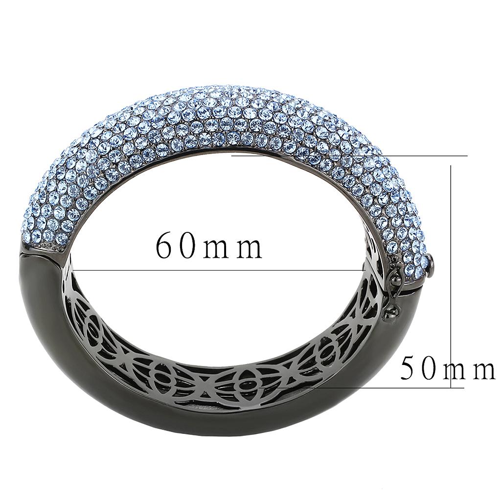 LO4307 - TIN Cobalt Black Brass Bangle with Top Grade Crystal  in Aquamarine-2