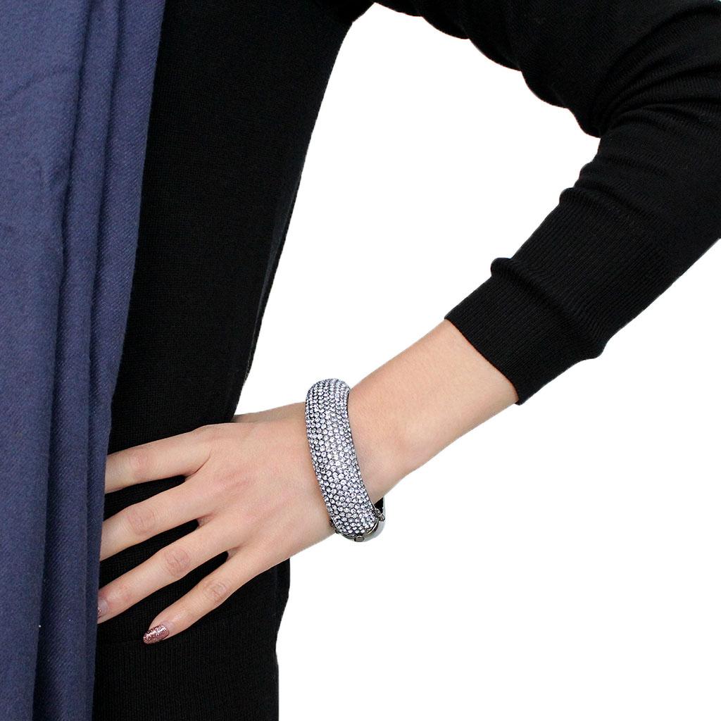 LO4307 - TIN Cobalt Black Brass Bangle with Top Grade Crystal  in Aquamarine-4