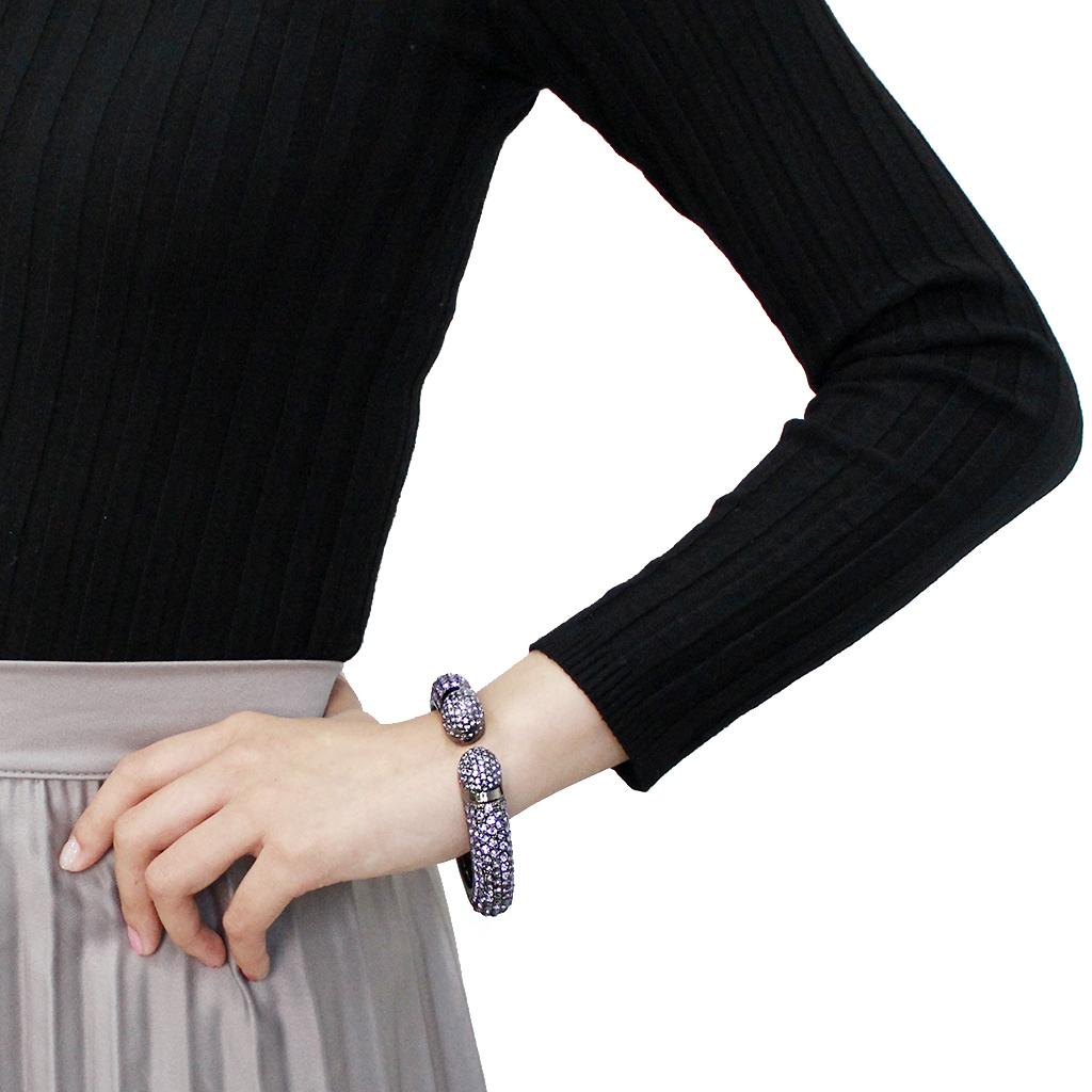 LO4312 - TIN Cobalt Black Brass Bangle with Top Grade Crystal  in Tanzanite-4