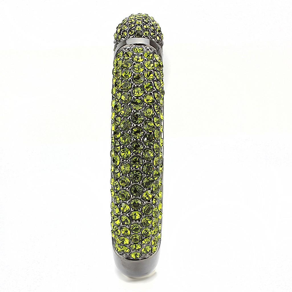 LO4314 - TIN Cobalt Black Brass Bangle with Top Grade Crystal  in Peridot-3