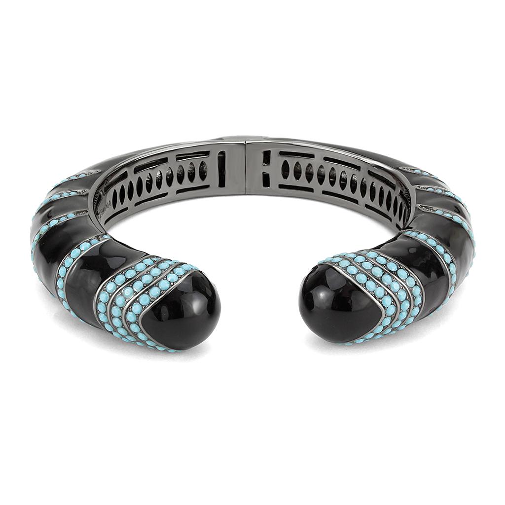 LO4323 - TIN Cobalt Black Brass Bangle with Top Grade Crystal  in Turquoise-1