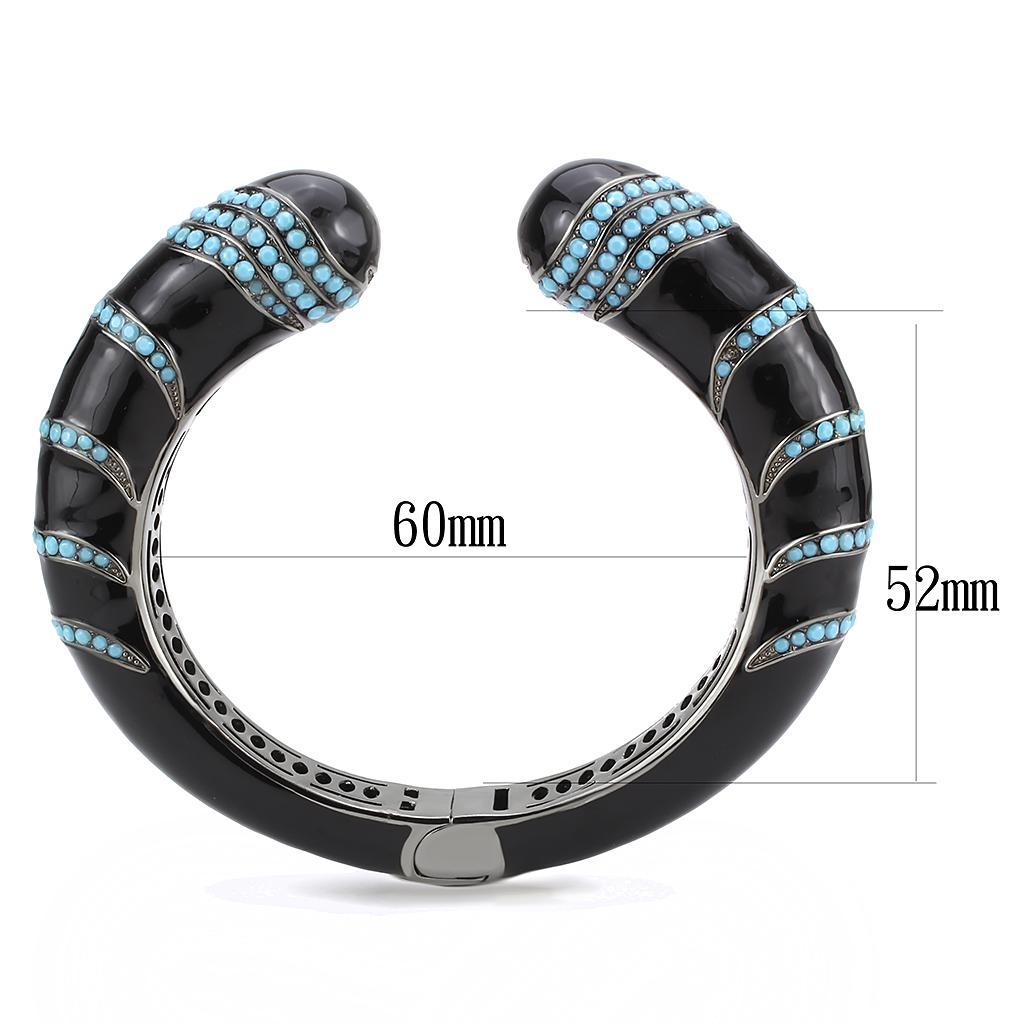 LO4323 - TIN Cobalt Black Brass Bangle with Top Grade Crystal  in Turquoise-2