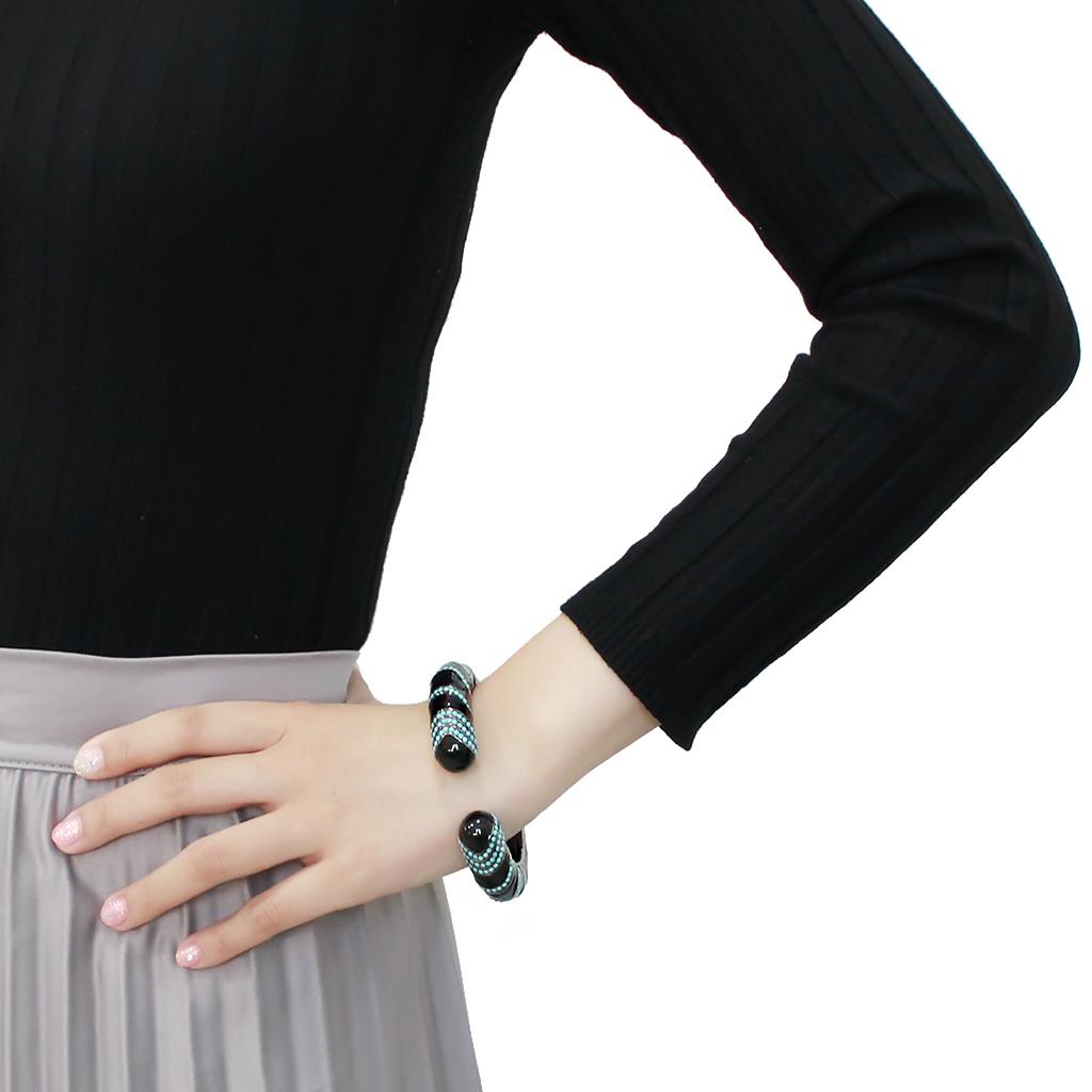 LO4323 - TIN Cobalt Black Brass Bangle with Top Grade Crystal  in Turquoise-4