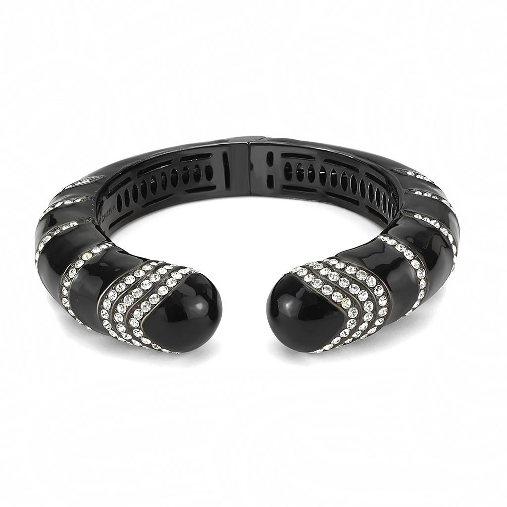 LO4324 - TIN Cobalt Black Brass Bangle with Top Grade Crystal  in Clear-1