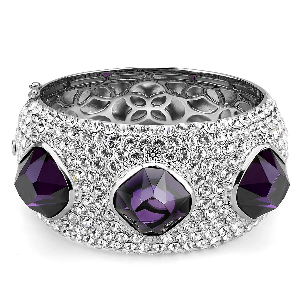 LO4330 - Rhodium Brass Bangle with AAA Grade CZ  in Amethyst-1