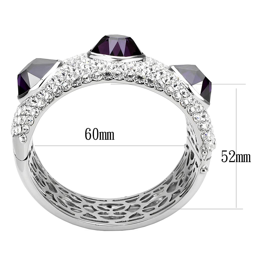 LO4330 - Rhodium Brass Bangle with AAA Grade CZ  in Amethyst-2