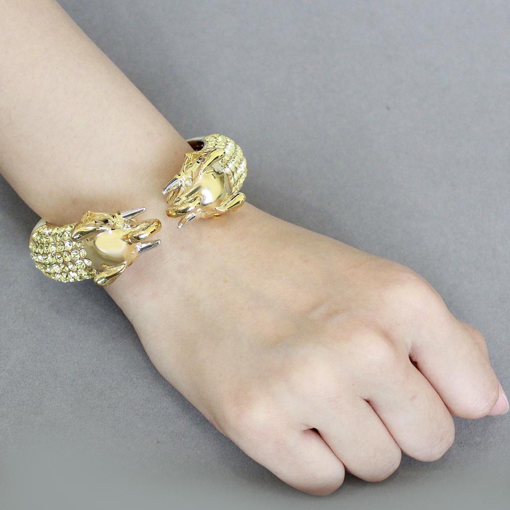 LO4334 - Gold+Rhodium Brass Bangle with Top Grade Crystal  in Citrine Yellow-4