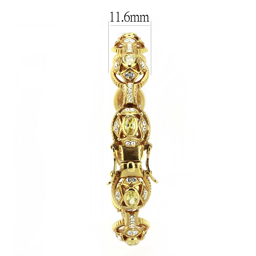 LO4335 - Gold Brass Bangle with AAA Grade CZ  in Citrine Yellow-3