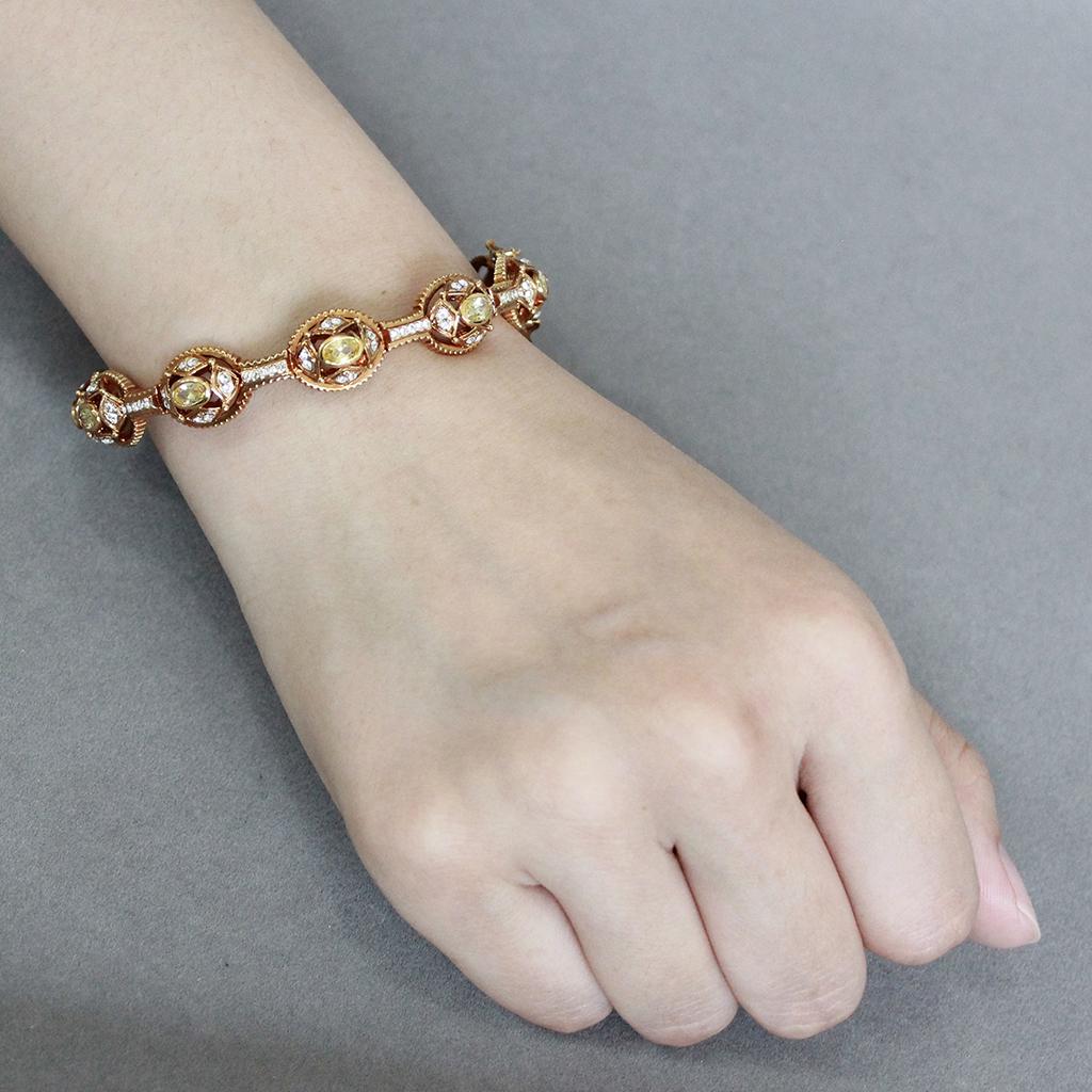 LO4335 - Gold Brass Bangle with AAA Grade CZ  in Citrine Yellow-4