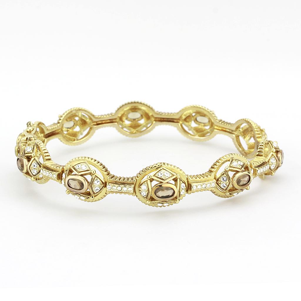 LO4336 - Gold Brass Bangle with Synthetic  in Brown-1