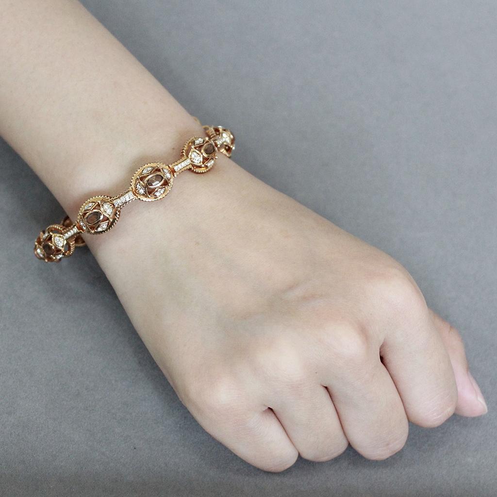 LO4336 - Gold Brass Bangle with Synthetic  in Brown-4