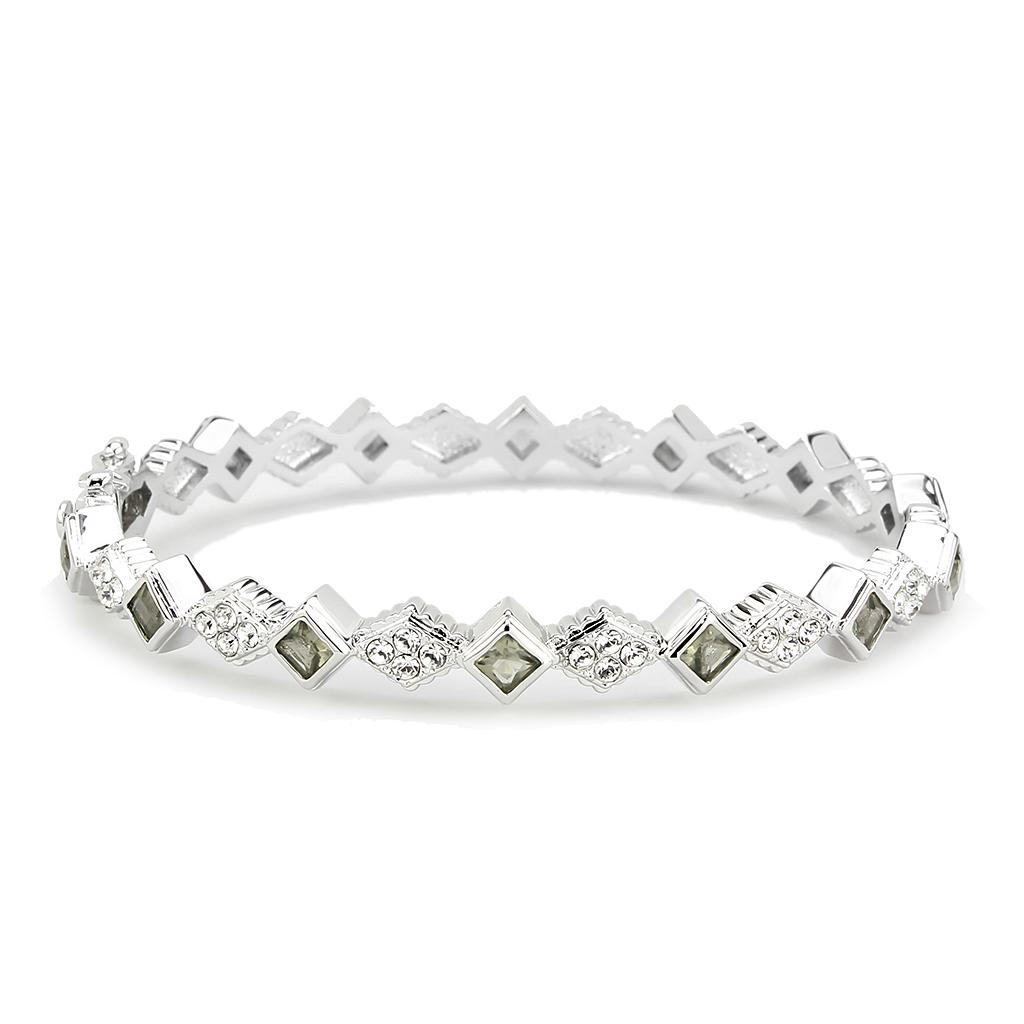 LO4340 - Rhodium Brass Bangle with Synthetic  in Gray-1