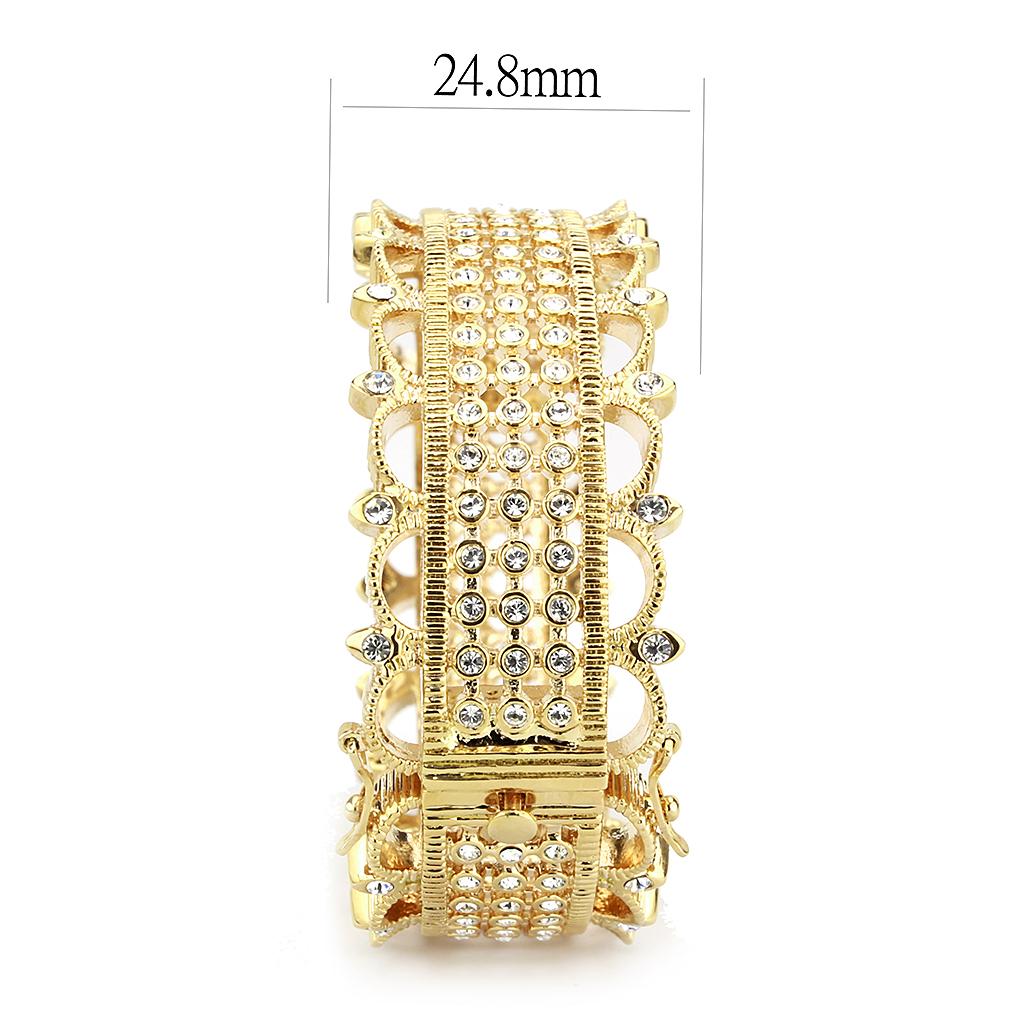 LO4345 - Gold Brass Bangle with Top Grade Crystal  in Clear-3