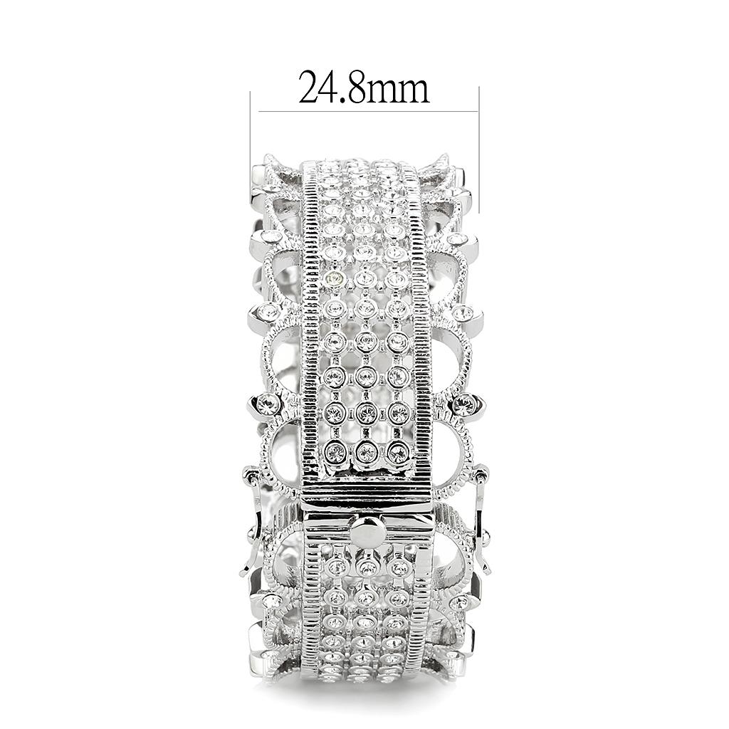 LO4346 - Rhodium Brass Bangle with Top Grade Crystal  in Clear-3